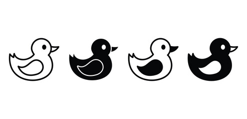 Cute Rubber Duck Toy Icons Set Black and White Color Vector Design Illustration