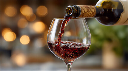 Red liquid pours into a clear stemmed glass, ready to be enjoyed