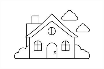 Minimalist Line Art House Building Vector Illustration.