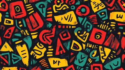 Abstract pattern with colorful geometric shapes and dark background creating a vibrant and unique design