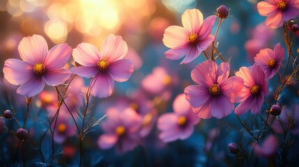 Sunset cosmos blooms