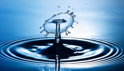 water drop impact close up of a water droplet impacting a water surface creating a crown splash and concentric ripples