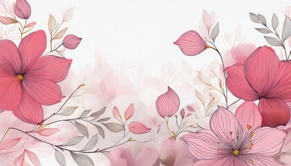 floral in watercolor background luxury wallpaper design with pink flowers line art watercolor flower garden elegant blossom flowers illustration suitable for fabric prints cover