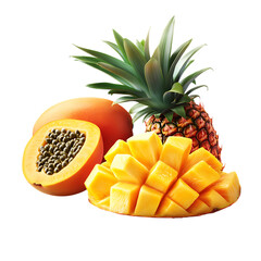 Pineapple and Mango Isolated on Transparent Background