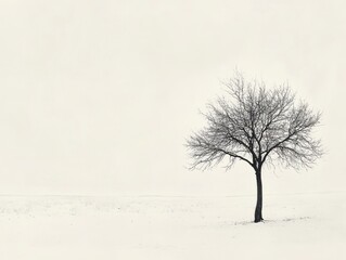 Fototapeta premium Artistic black and white photo of dead tree in field, minimalist and symbolic composition