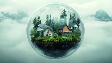 Tiny village in a glass sphere
