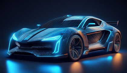 Naklejka premium car blue headlights shape concept art dark generative ai