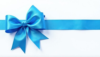 Bright blue satin ribbon bow, isolated on white Ideal for greeting cards & banners , isolated, photo, festive