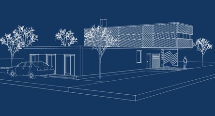  modern modular house 3d illustration