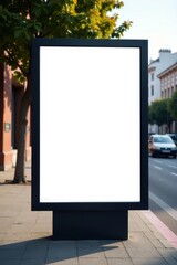 Empty billboard placeholder on pavement, near road, urban context, banner, placeholder, transport hub