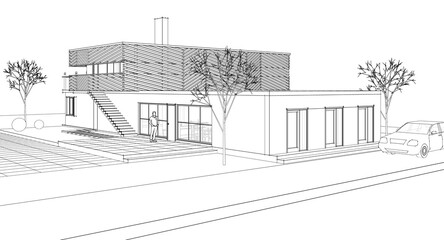  modern modular house 3d illustration