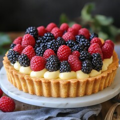 Delicious Summer Berry Tart on Elegant Serving Platter