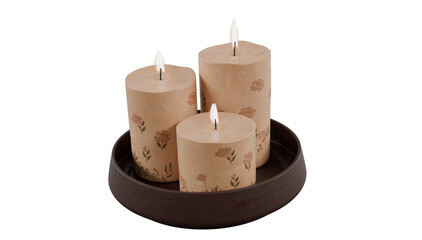 Three Floral Candles isolated on white