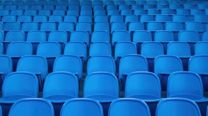 Naklejka premium Blue plastic chairs rows pattern event venue public space geometric texture background