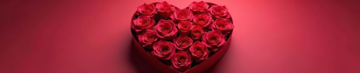 Dozen long-stemmed roses in a heart-shaped box, luxury, bow, beautiful roses