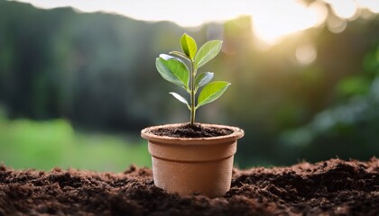 newly planted in a biodegradable pot a young sapling represents the growth and hope that planting trees for future generations is meant to inspire
