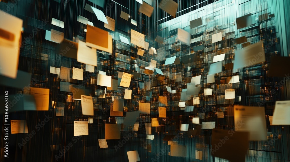 Poster visual of digital transformation with files moving into cloud storage from legacy systems
