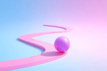 Pastel pink curved path leading to a single pink sphere
