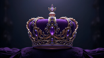 a stunning purple crown, embodying regality and power, stands out against a dark backdrop