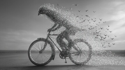 Obraz premium Transformation on Wheels: A Monochrome Journey of Metamorphosis and Flight