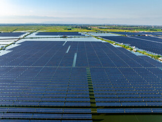 Solar panels at sunset，solar power plant