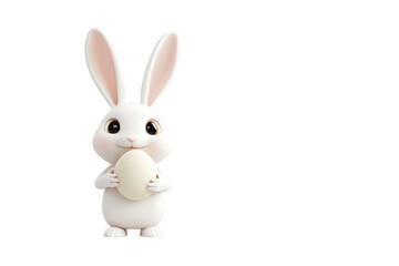 Obraz premium Cute bunny holding egg on transparent background
