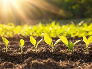 Emerging Signs of Vibrant Life in Fresh Green Seedlings Under Sun