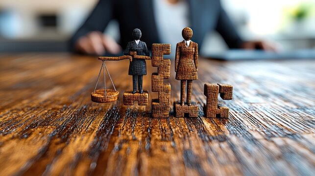 Justice: Equality and Legal System concept, Wooden Puzzle Figures