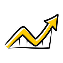 Sketch Growth Arrow Chart Icon &ndash; Business Progress and Success:
Simple yellow and black sketch of a rising arrow chart, symbolizing business progress, positive development, and successful results.