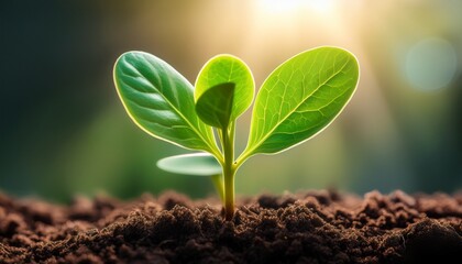 Naklejka premium a green leafy plant sprouts from the ground