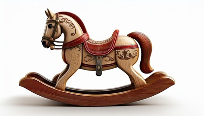 vintage wooden rocking horse toy isolated on white background 3d illustration