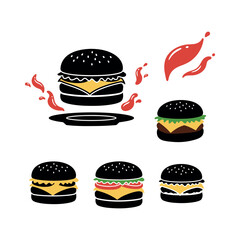 editable vector illustration of a set of hamburger fast food icon set silhouette design