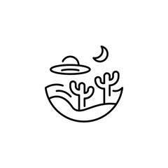 UFO icon. Simple UFO desert landscape icon for social media, app and web design. Vector illustration.