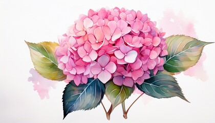 watercolor illustration of a pink hydrangea flower ai illustration white background