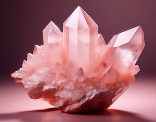a stunning 3d rendered pink rose quartz crystal exuding elegance with soft pastel hues and intricate natural formations