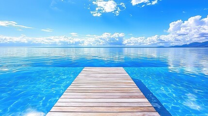 Obraz premium Wooden Dock Over Ocean Under Clear Sky