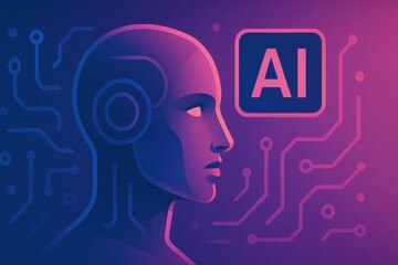 Artificial intelligence ai humanoid robot face showing machine learning and neural network