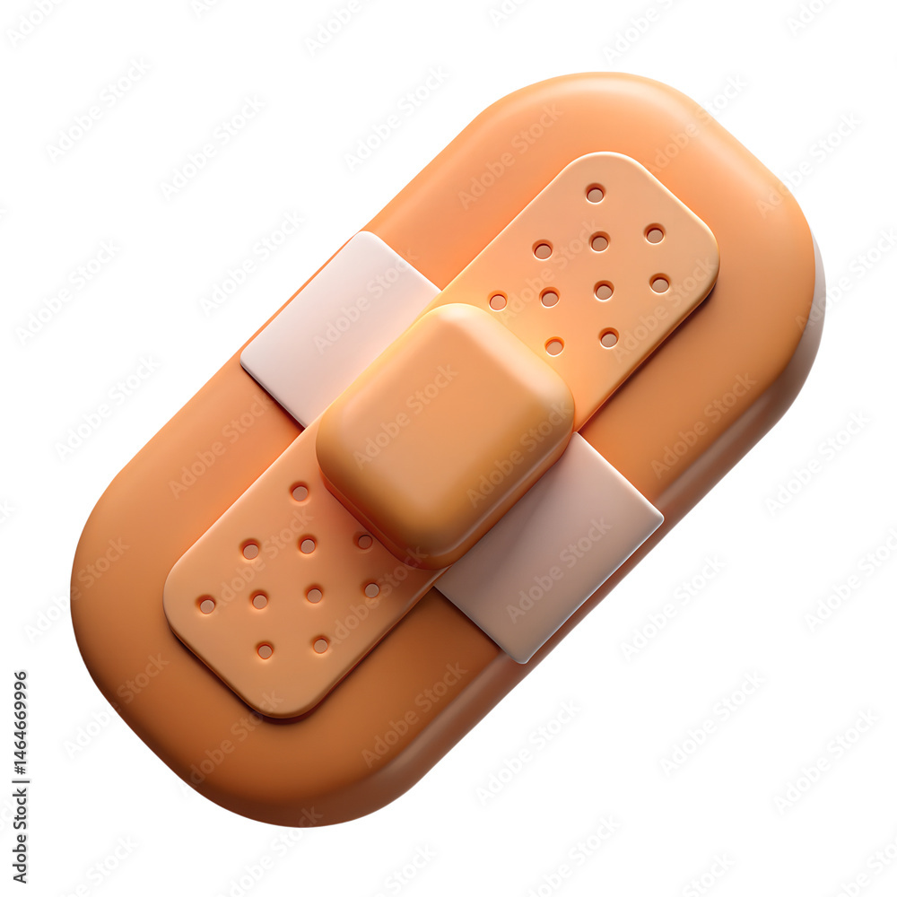 Poster a high quality 3d rendering icon of an adhesive bandage with overlapping layers and a minimalist des