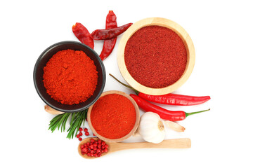 Different aromatic spices isolated on white, top view