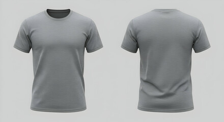 Blank grey t shirt template front and back view mockup for design presentation casual wear clothing apparel fashion style unisex tee shirt