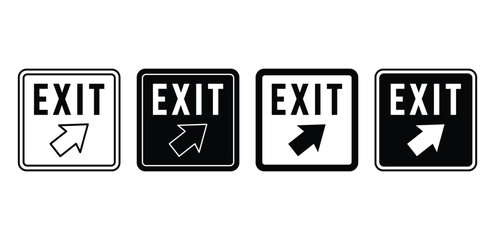 Exit Sign Icons Black and White Directional Arrows in Square Frames Vector Design