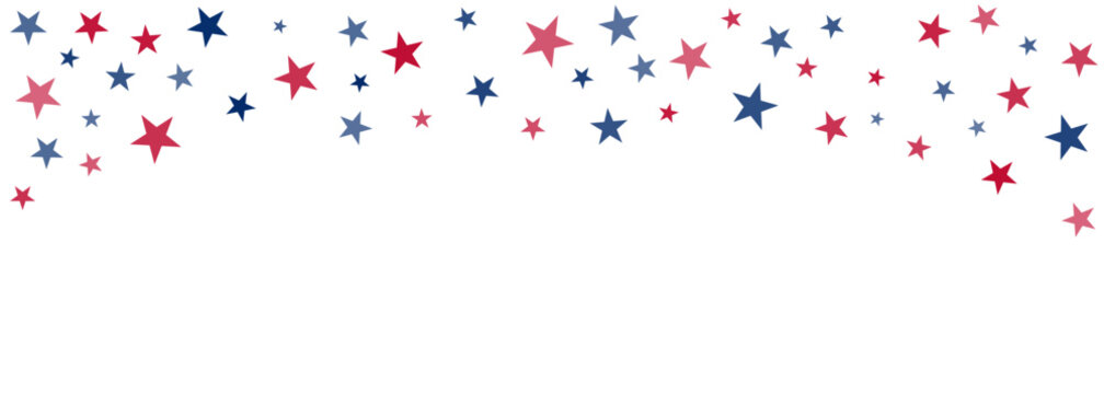 American Independence Day stars background. Red blue stars confetti in USA flag colors for 4th of July. Vector illustration