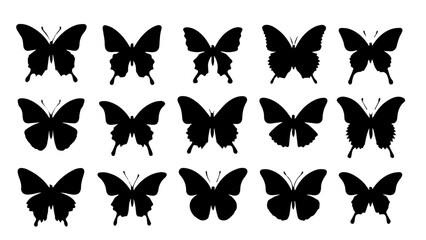 Fototapeta premium Set of Black Flying Butterfly Silhouettes – Isolated on Transparent Background for Decorative Design