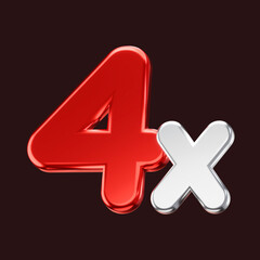 Fototapeta premium 4X red isolated on black background. 3D illustration.