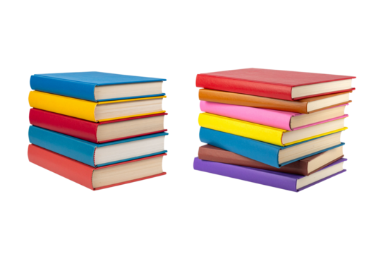  A stack of colorful books on a transparent background