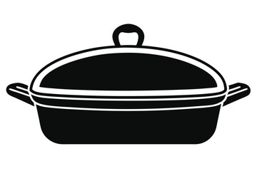 Closed black casserole dish is visible in this simple monochrome kitchenware vector