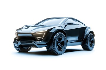Fototapeta premium A futuristic black car with glowing headlights on a white background in a studio shot render view