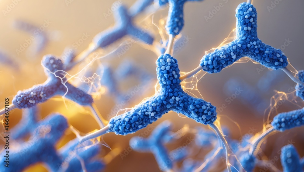 Aufkleber Close-up microscopic image of complex biological molecules, depicting interconnected structures. The image is composed with focus on intricate detail.