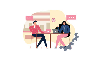 business meeting in the office, job interview concept of corporate business 2d flat vector art