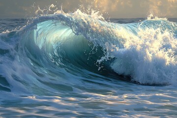 Obraz premium Majestic ocean wave at sunrise